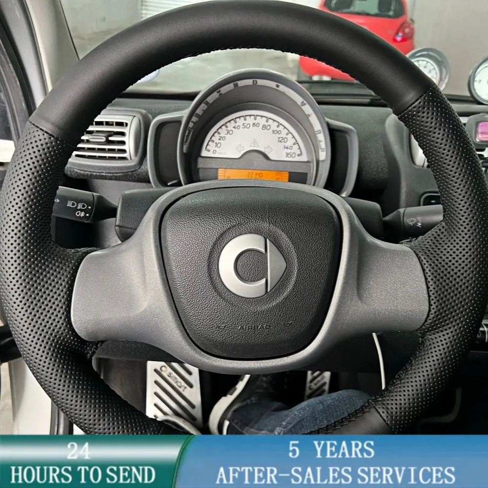 Maßgeschneiderte schwarze Auto-Lenkrad-Geflecht-Abdeckung, Handnähen, Mikrofaser-Leder, für Mercedes-Benz Smart 451 Fortwo 2009–2015