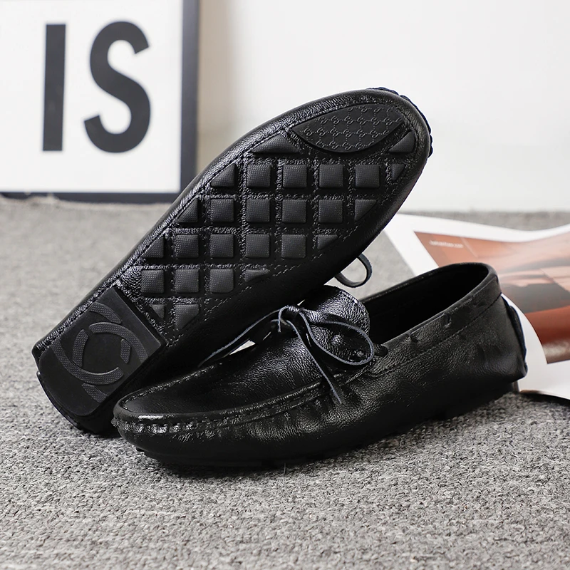 2025 Summer Mens Leather Loafers Slip-On Comfort Driving Shoes Soft Sole Business Casual Shoes Breathable Euro 38-47 Brown/Black 2