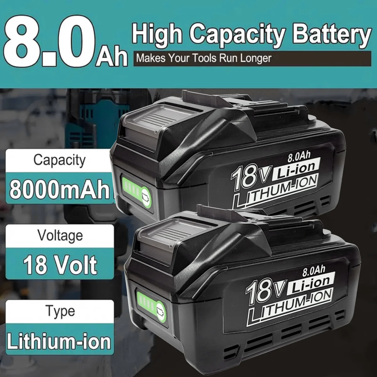 4/2/1pc 8.0Ah BL1860B Battery Replacement Makita 18V Compatible with Makita 18 Volts BL1860 BL1820 1830B 1840B 1850B BL1825