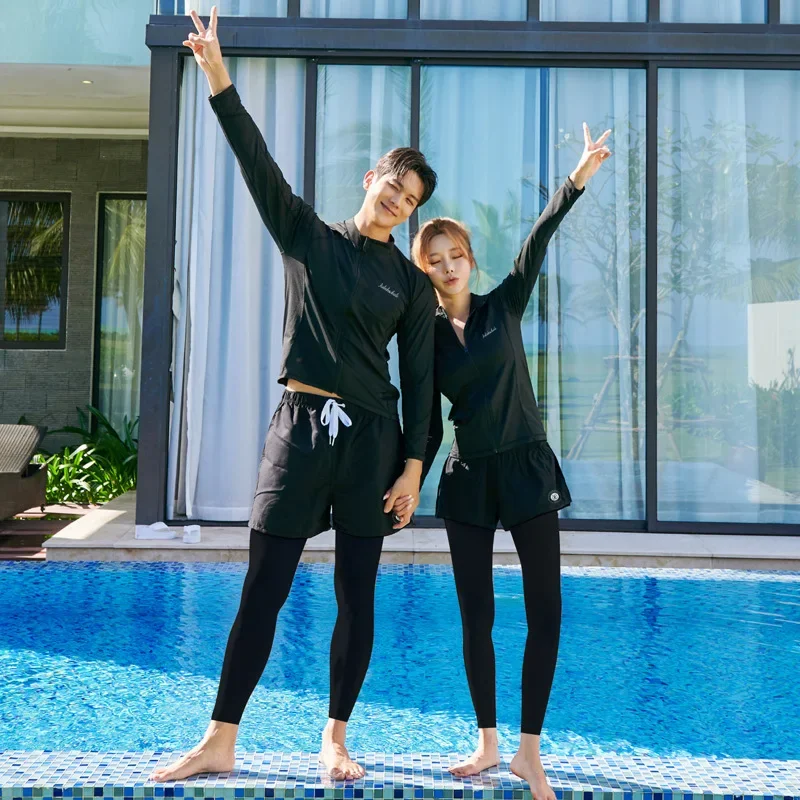

2024 Korean Couples Rash Guards Diving Suit Women Men's Split Surfing Swimwear Conservative Long Sleeved Pants Swimwear