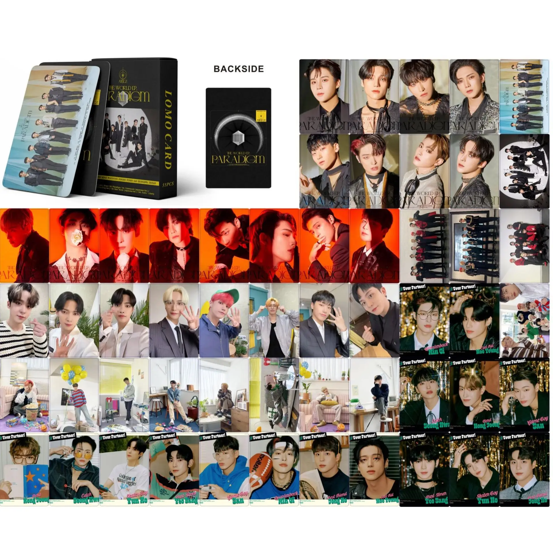 55Pcs/Set Kpop ATEEZ Paradigm Lomo Cards New Ablum HongJoong SeongHwa Photo Print Pictures Postcard for Fans Gifts Photocard