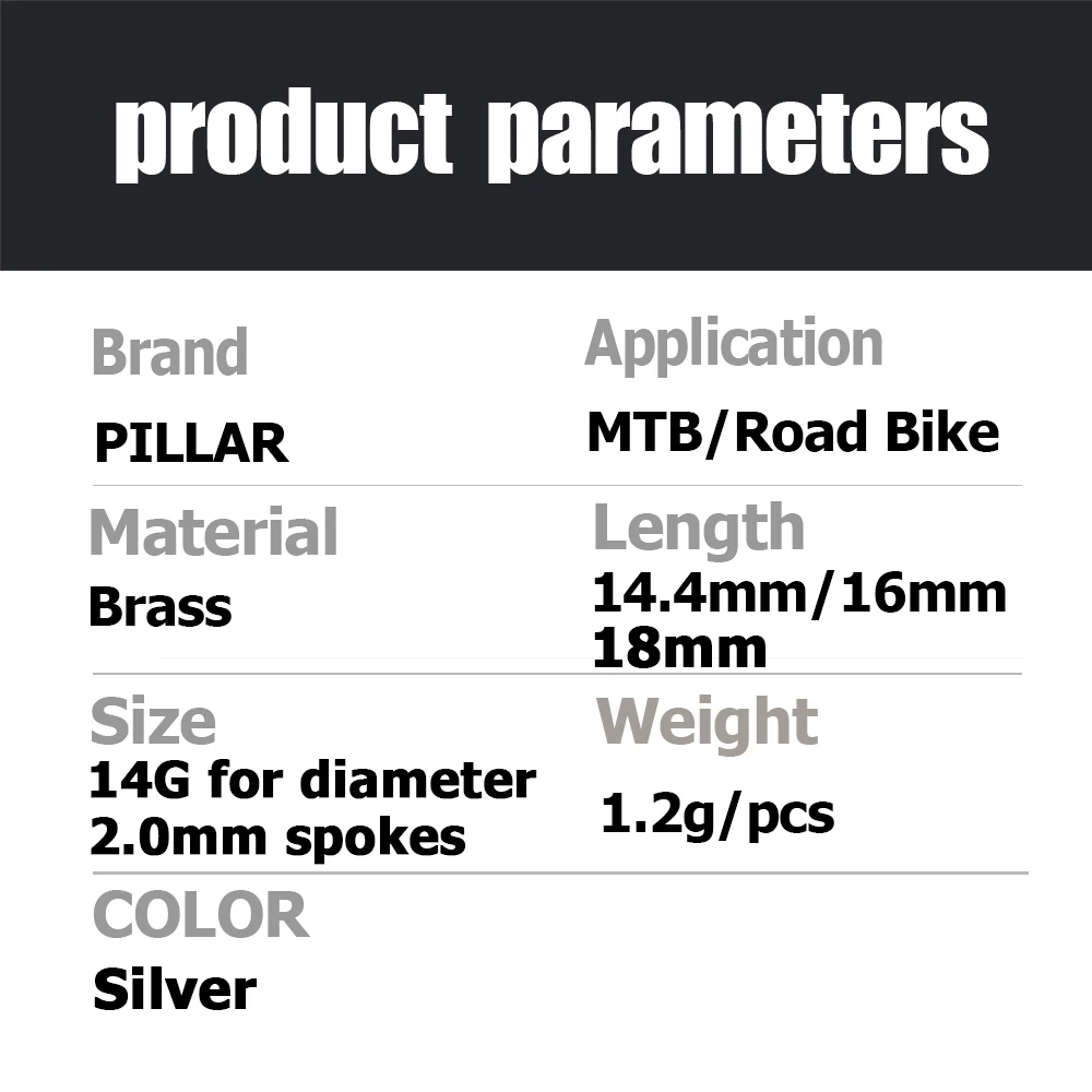 Double Square Head Sliver Pillar DSN Nipples for MTB Road Bike Spoke Brass 14G Spoke14.4mm 16mm 18mm High Strength Nipples