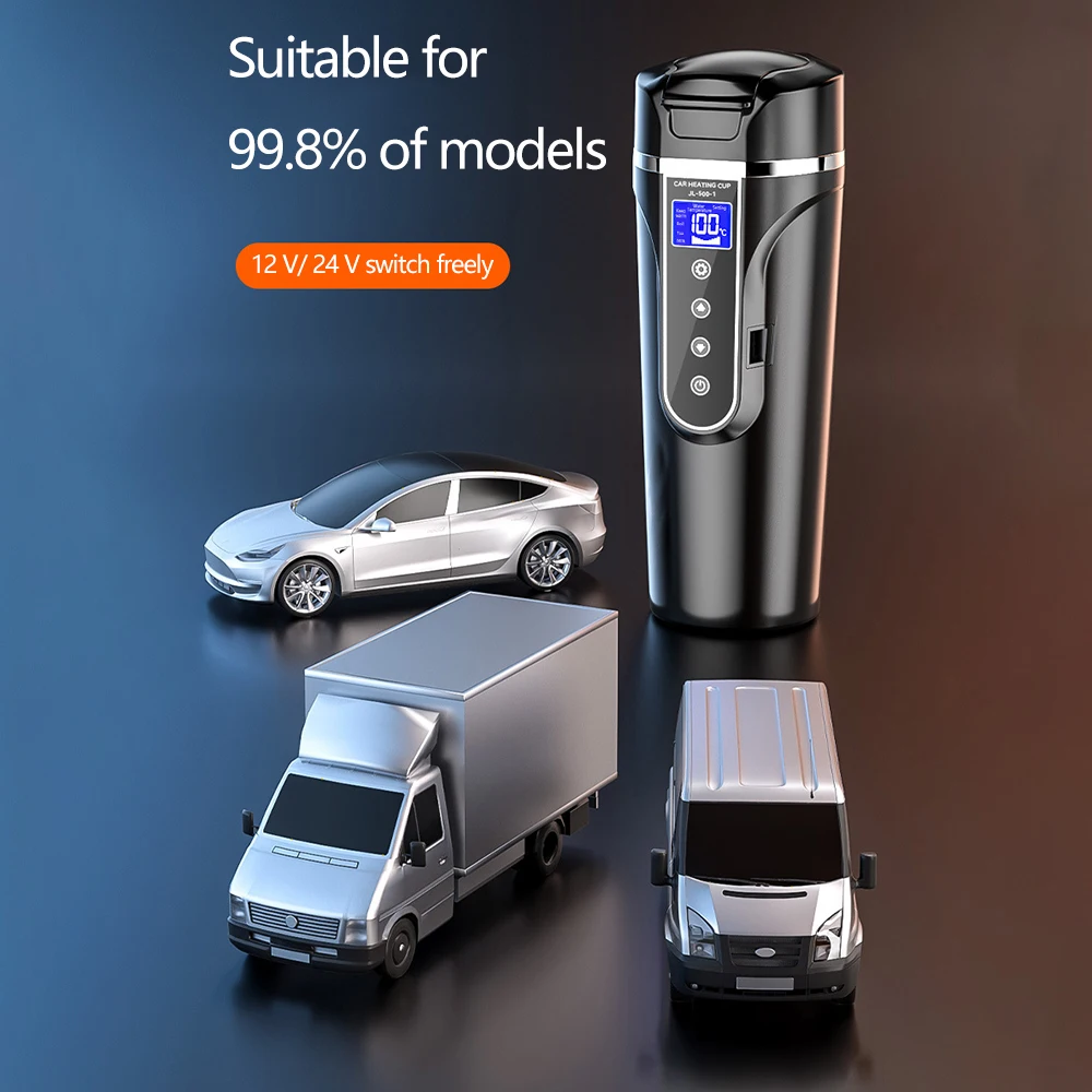 

Portable Car Heating Cup Travel Electric Kettle 304 Stainless Steel Liner Temp Control Portable Tea Mug LCD Display Temperature