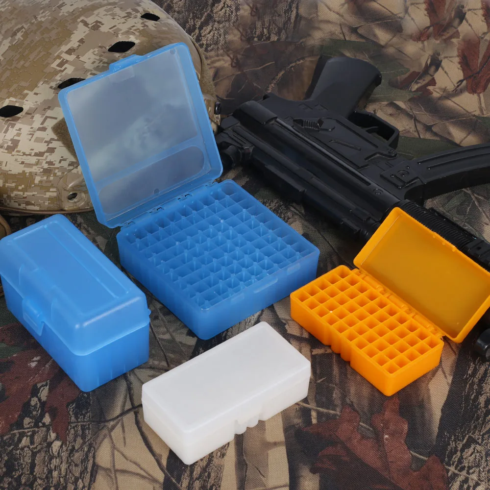 50 Rounds Tactical Ammo Box 9mm/.233 Pistol Rifle Cartridge Storage Box Shotgun Bullet Shell Holder Case for Airsoft Hunting