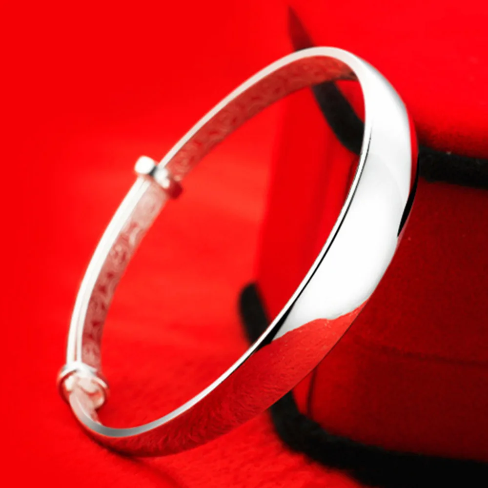 Hot Sale Fashion 925 Sterling Silver Round Bracelet Bangles Trendy Simple Big Bangle for Women Jewelry Gift - 5