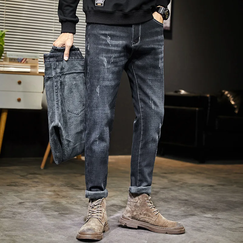Cold-proof Windproof Thermal Pants 2022 New Men's Jeans Denim Brand Autumn Winter Fashion Trouser man Jeans Warm Flocking Wool