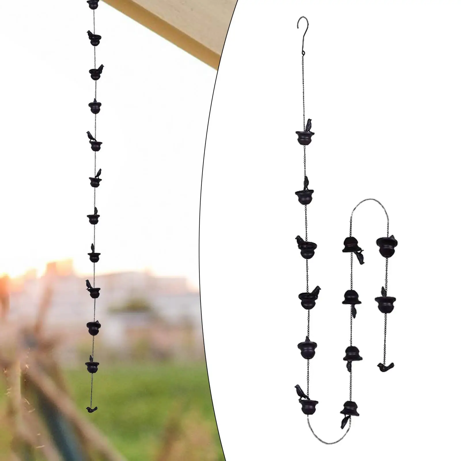 Rain Chain Birds on Cups Yard Functional Outdoor Drainage Rain Basin Outside Home Decor Creative Rainwater Catcher Chain
