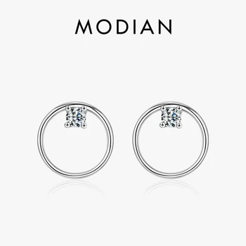 Modian 100% 925 Sterling Silver Vintage Circle Fashion Minimalist Dazzling Stud Earrings For Wedding Fine Jewelry Giftsomen W