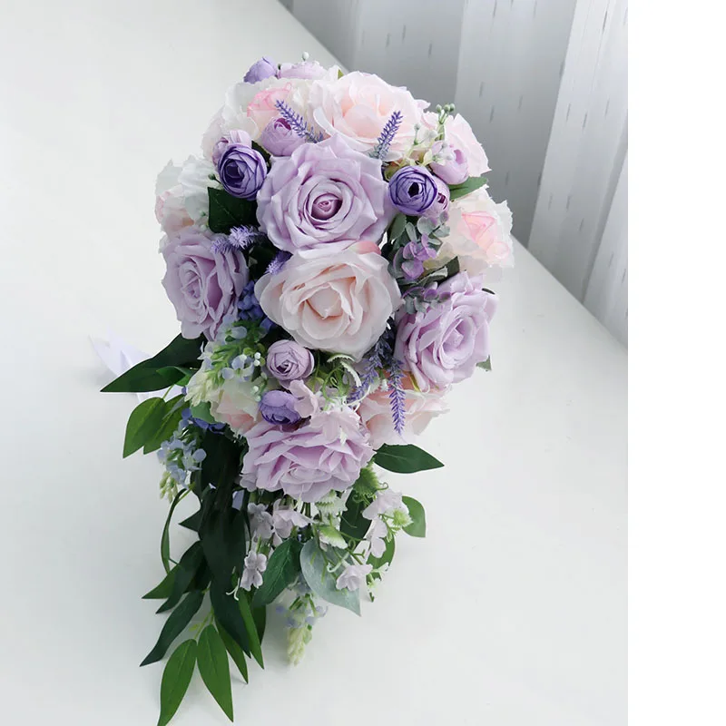 Vintage Artificial White and Lilac Wedding Bouquets for Bridesmaid Carla Lily Church Home Decor Gifts Bride ramo de quincea&ntilde;era
