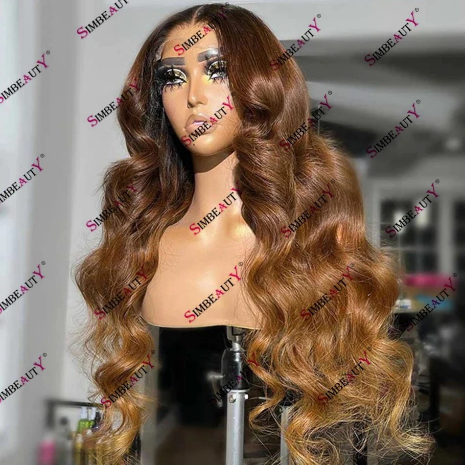 

3 Tones Ombre Brown Blonde Human Hair 360 Lace Frontal Wig Remy Brazilian Hair Pre Plucked Hairline 13x6 Lace Front Wig