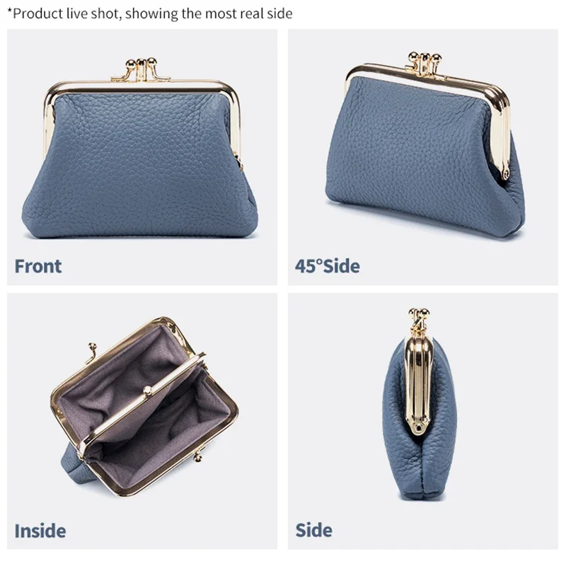 Classics Leather Personalized Double Coin Purse for Women Genuine Leather Coin Purse with Twist Clasp Luxury Small Change Wallet