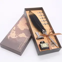 Stylo à plumes Vintage, stylo à tremper, fontaine d'écriture, sceau d'encre, boîte cadeau, calligraphie, papeterie de bureau, fournitures scolaires 