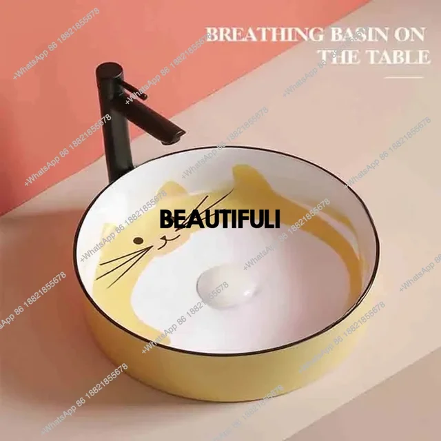 อ่างล้างหน้าแบบตั้งพื้นทรงกลมเซรามิก อ่างล้างหน้าสำหรับห้องน้ำ อ่างล้างหน้าสำหรับเด็ก 4