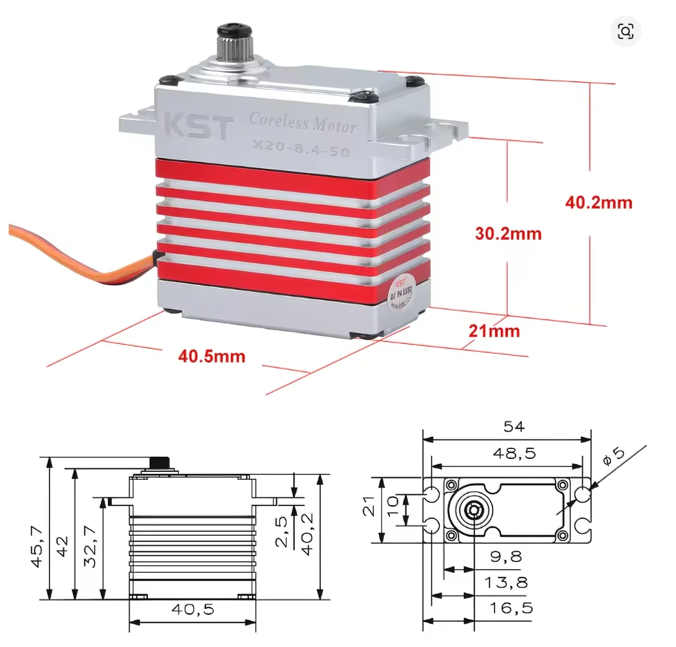Servo RC KST X20 45kg sans balais étanche pour avion voiture