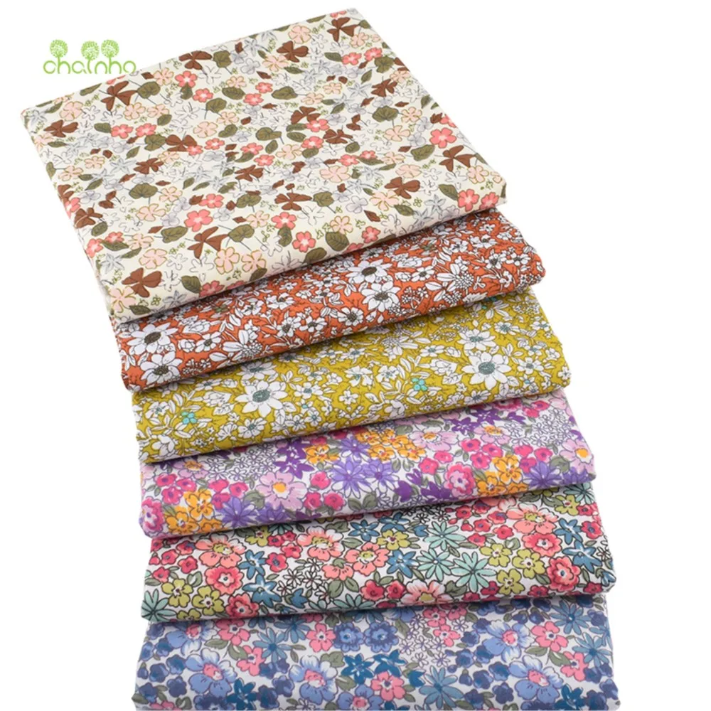 Chainho,Printed Plain Weave Poplin Cotton Fabric,DIY Sewing Quilting Material,Patchwork Cloth,Floral Series,3 Sizes,15PC85