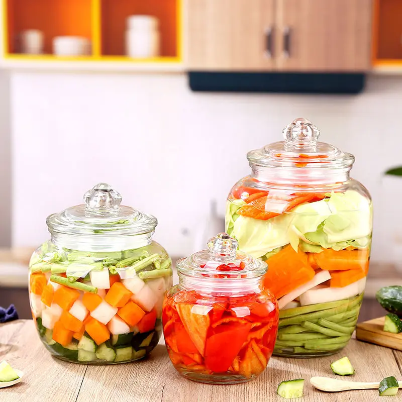 Large Size Glass Bottle Pile Jar Sed Container with Lid for Home Use Fermentation Preserving Wine ing Storage Cro