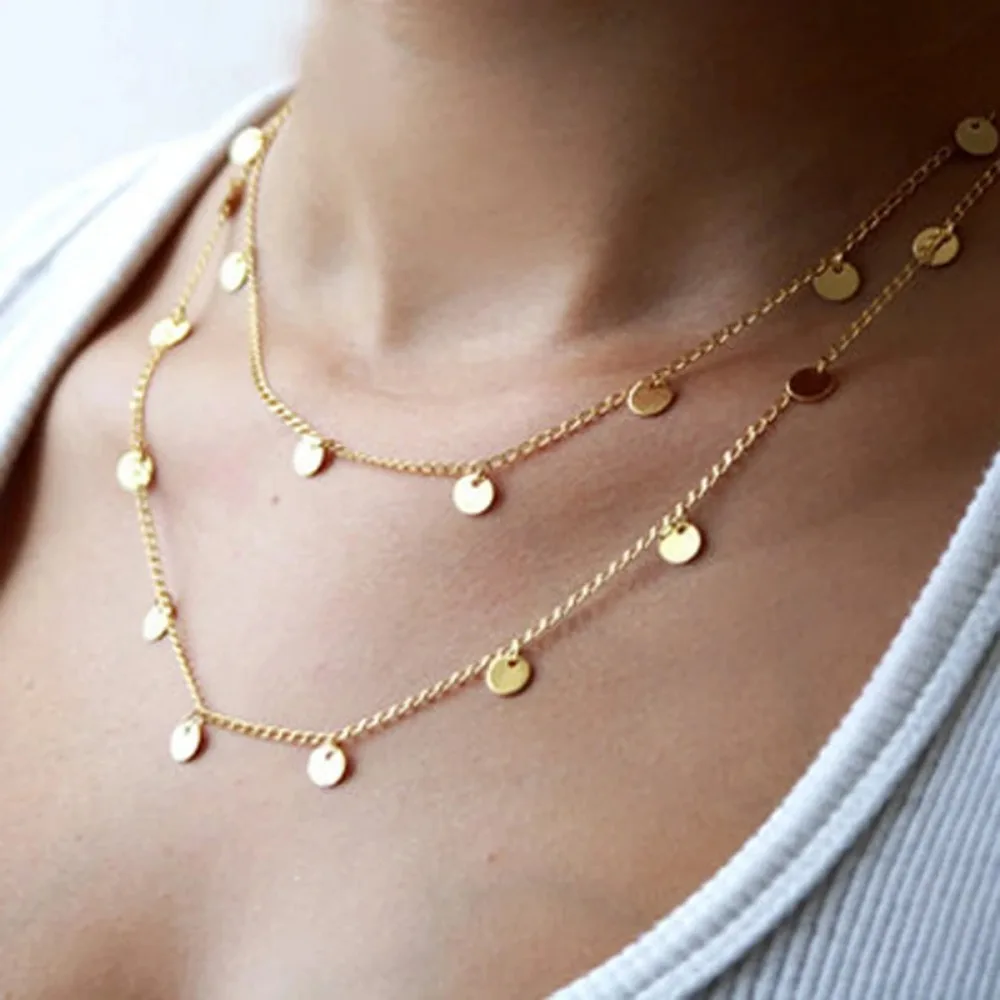 Statement necklace Long Bohemia Trendy Women Jewelry Statement Necklace Personality Sequins Pendant Maxi Collar Chain
