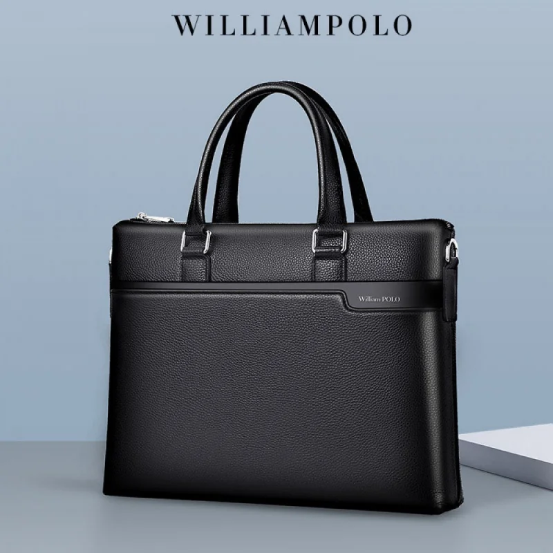 

2024 New Arrival Briefcases Mainland China Guangdong Williampolo Genuine Leather Cow Leather Zipper Letter Men Business Polyeste