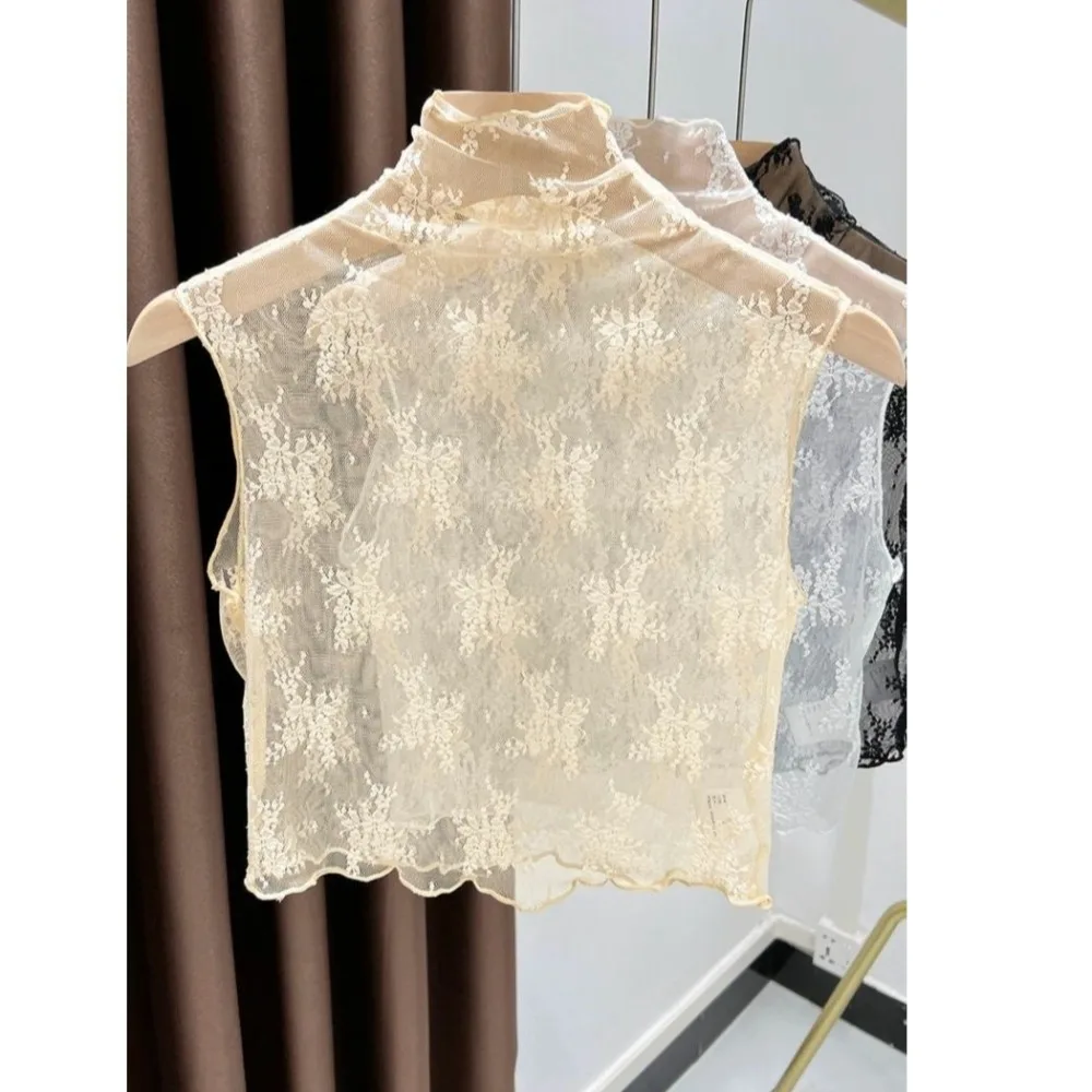 Fashion Lace Floral Fake Collar White Black Gauzy Blouse Shirt Removable Collar Casual All-match Tie Sweater Decoration Women