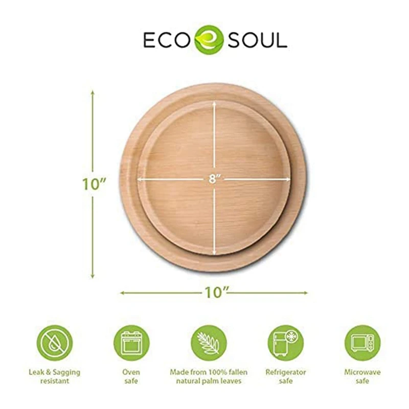 Compostable, Biodegradable, Disposable Palm Leaf Plates Sturdy, Microwave & Oven Safe (40, 8 Inch Round Plates)
