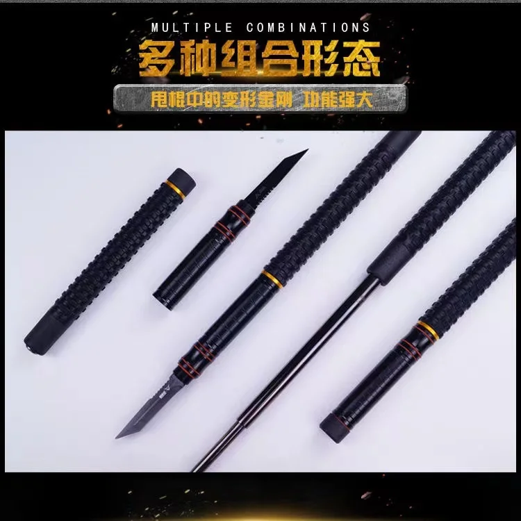 Swing stick solid multi-function men and women vehicle-mounted legal self-defense  three-section telescopic stick