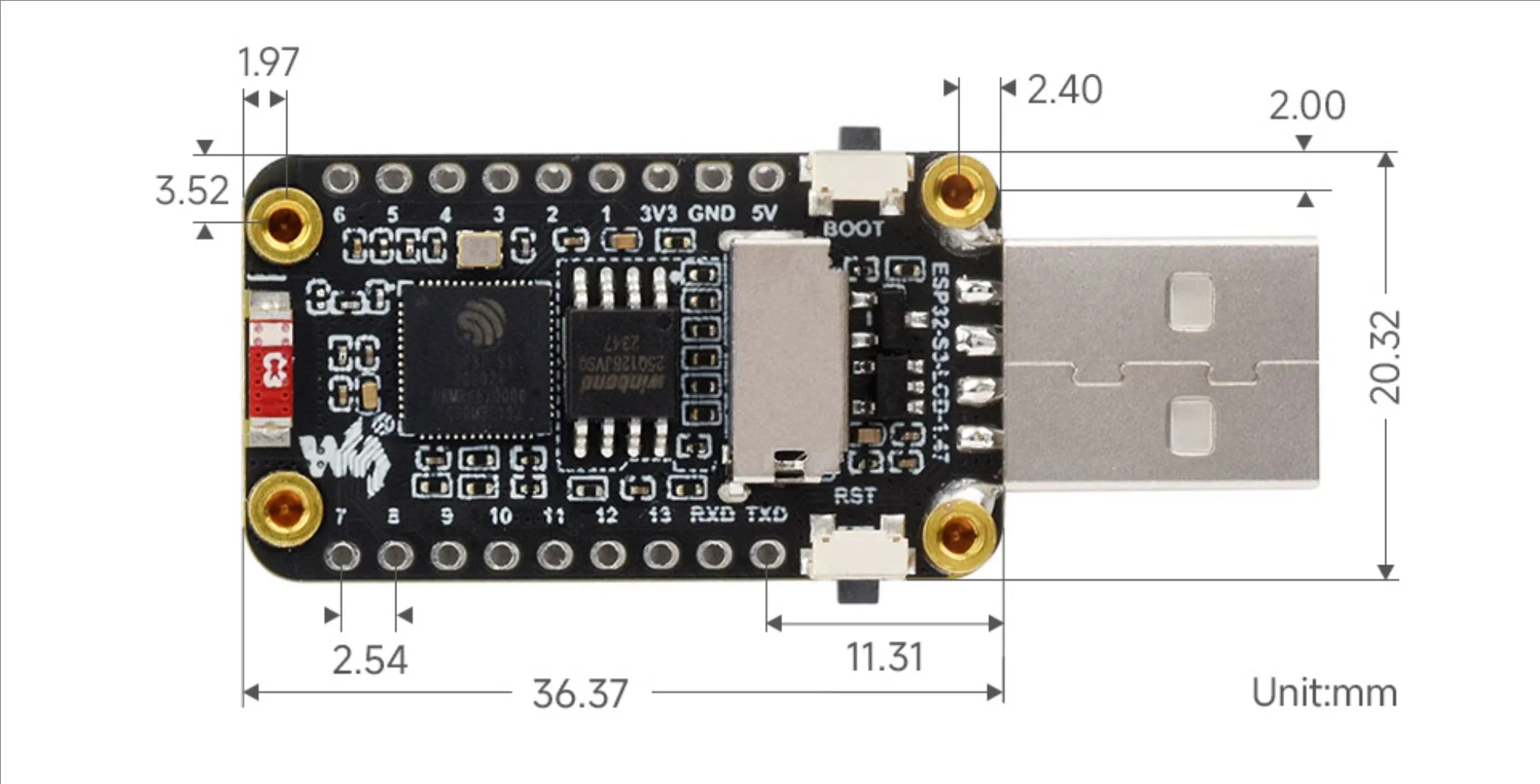 Waveshare ESP32-S3 1.47inch Display Development Board 172&times;320 Dual-Core Processor Supports WiFi & Bluetooth RGB LED portable integrated display