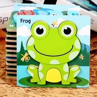 Toddler Puzzles Wooden Jigsaw 5.87 in with 3D Cartoon Animals Frog Elephant Owl Lion Shape Montessori Toys for Infant Kids 1