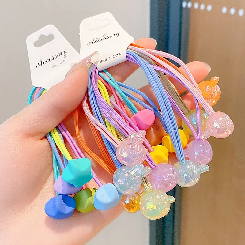 5pcs/set Kawaii Rubber Hair Bands Headband Candy Color Elastic Weaving Bobbles Hair Tie Rope for Children Girls Kids Accessories images - 6