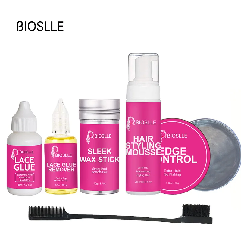 BIOSLLE Lace Glue Remover Lace Wig Glue Waterproof Hair Edge Control Wax Stick Hair Foam Set diy hand leather edge oil pen dual head glue painting roller stick for leather handicraft tool