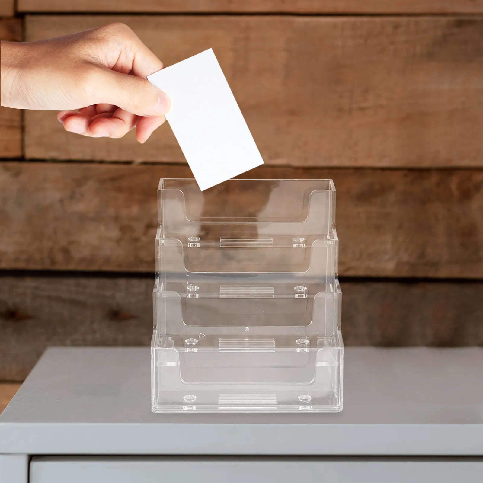 명함 홀더 투명한 클리어 데스크탑 정리함 두꺼운 논슬립 베이스 데스크 카드 스탠드 사무실 명함용