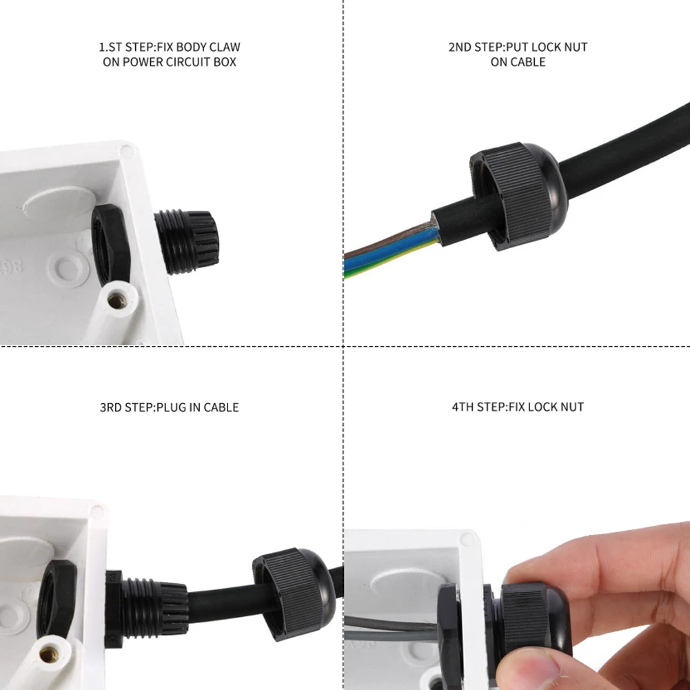 10 Pieces Nylon Cable Gland Kit, Waterproof IP68 Cable Gland Joints Adjustable Locknut, PG19 PG21 PG25