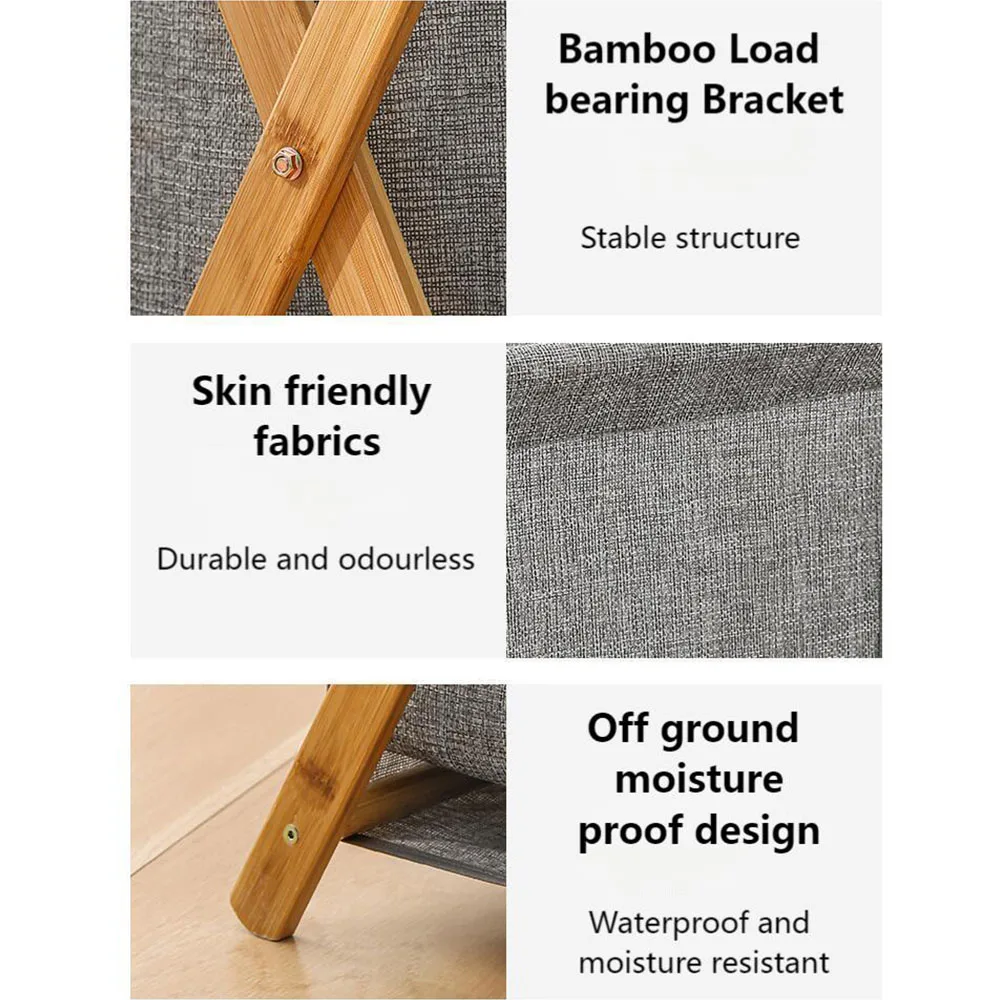 Bamboo Fabric Foldable Laundry Basket Portable Dirty Clothes Hamper for   Home Bathroom Space Saving Storage Organizer 5
