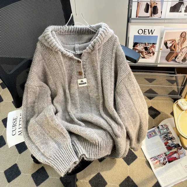Korean Knitted Hooded Sweater Women Fall Winter Long Sleeved