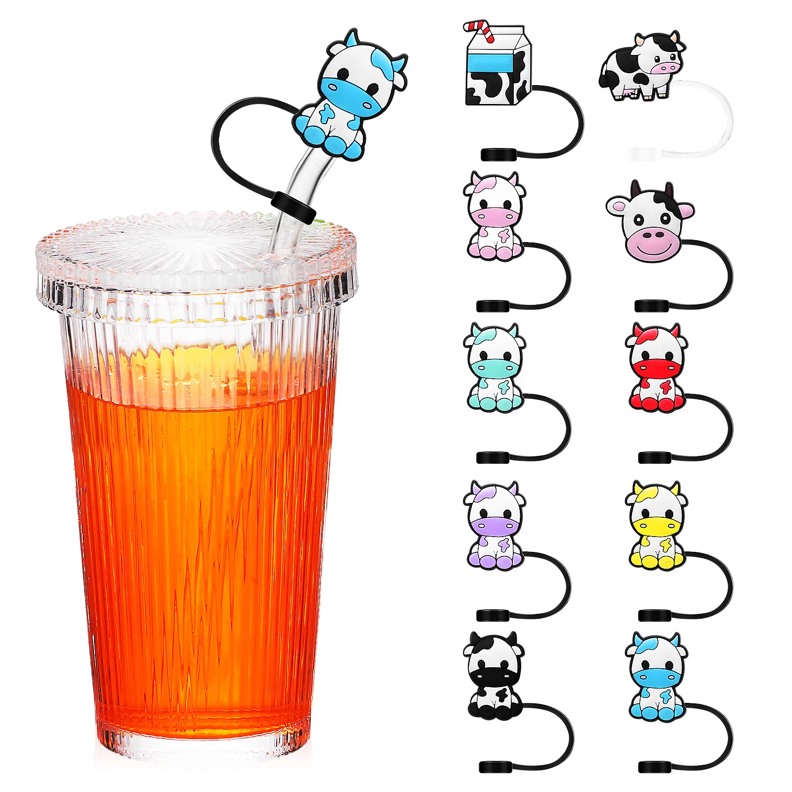 

Cow Straw Covers Silicone Straw Toppers Drinking Straw Covers Straw Tips Straw Stoppers Silicone Dustproof Straw Cover
