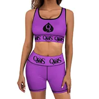 QOS – ensemble d'entraînement 2 pièces pour femmes, short de levage des fesses avec soutien-gorge de sport extensible rembourré, Jogging, Yoga, tenues de gymnastique 2
