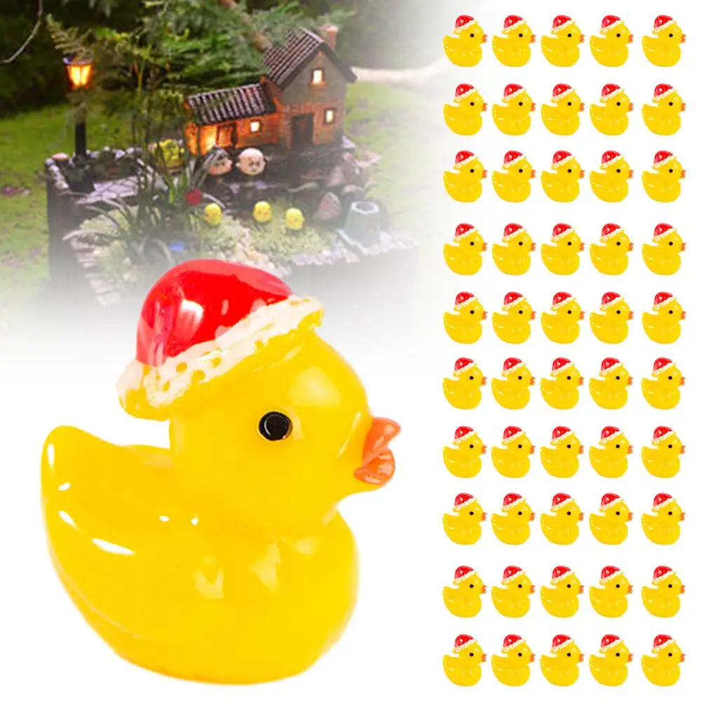 

50PCS Mini Resin Ducks With Santa Hats Tiny Christmas Ducks Figurines For Xmas Fairy Garden Potted Plants Decor T0O3