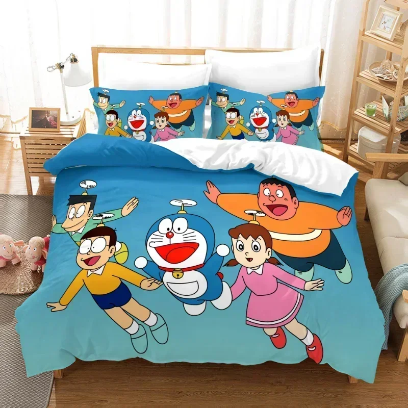 Anime Doraemon Bedding Set Students Sheets Duvet Cover Pillowcase Boy Girl Dormitory Cartoon Cute Bedsheet Bedding Bag Quilt