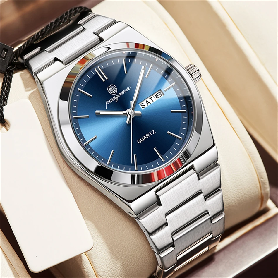PAAZOMU Luxury Quartz Man Wristwatch Sport Men Watches Waterproof Luminous Date Week Stainless Steel Men's Watch Male Reloj