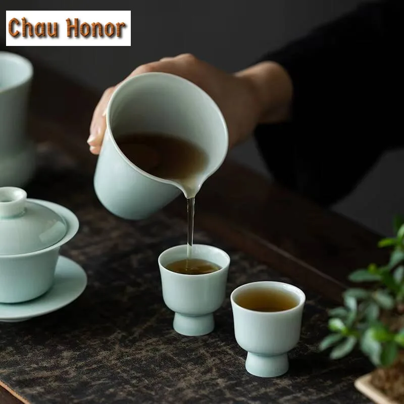 2pcs /set Hutian Kiln Green Glazed Small High Foot Cup Celadon Small Tea Cup Single Master Cup Household Kungfu Teaware Set 30ml