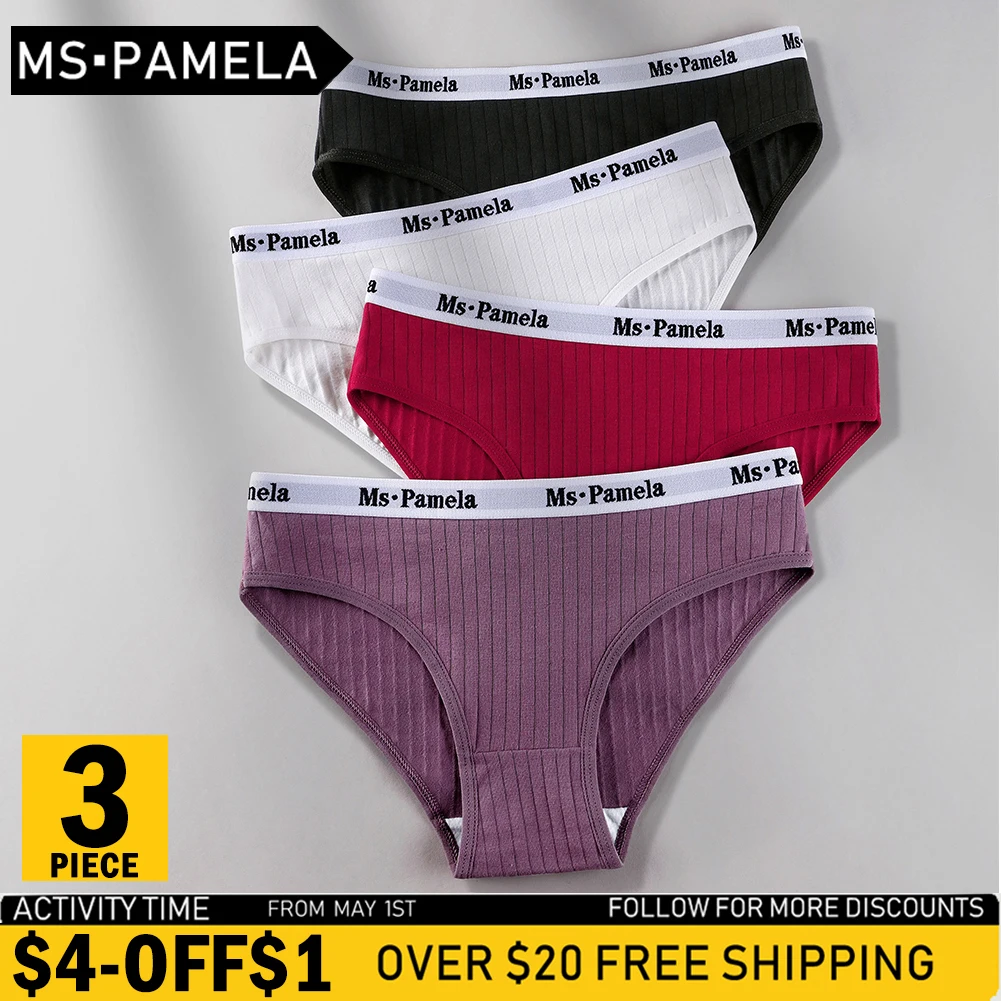 3PCS Women's Panties Cotton Panty Sexy Underwear Solid Color Briefs Female Underpants Intimates Women Lingerie S 4XL - Одежда и аксессуары для женщин