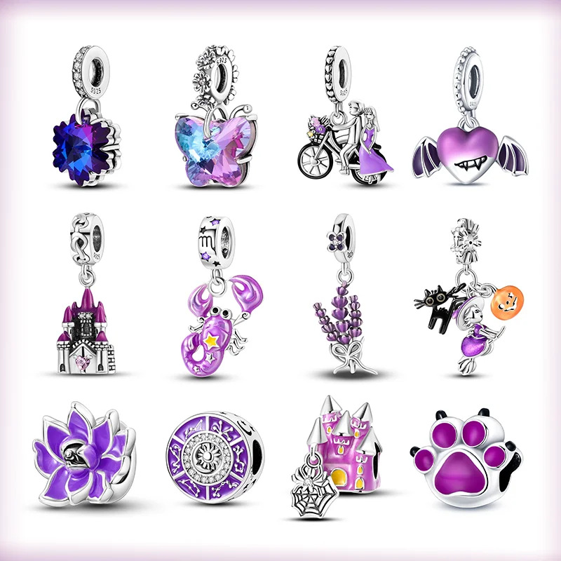 

Бусины-подвески Серебряного и фиолетового цветов, подходят для оригинального браслета Pandora, модные и изысканные украшения «сделай сам», 100%