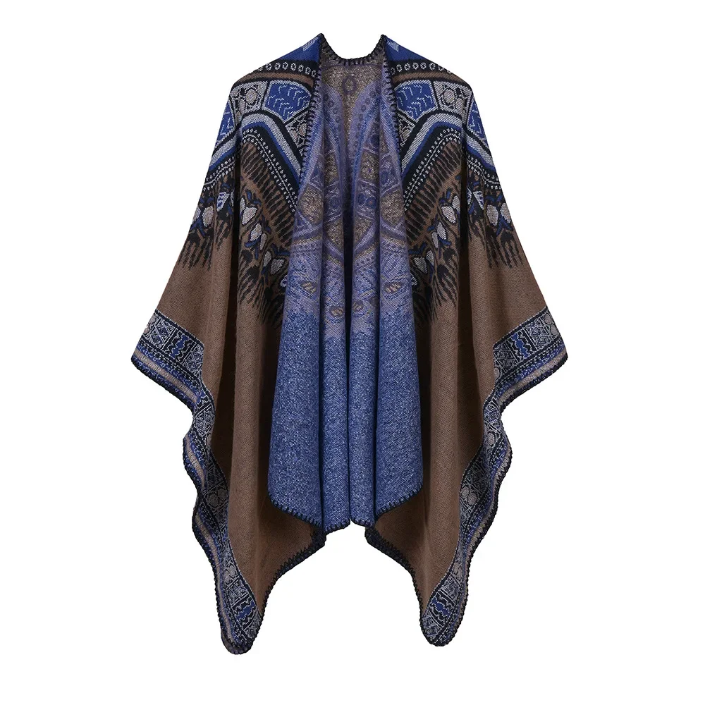 

2024 Women's New Abstract Pattern Thickened Split Dual-purpose Cape Cross-border Special Hot Selling Cape Ponchos P2