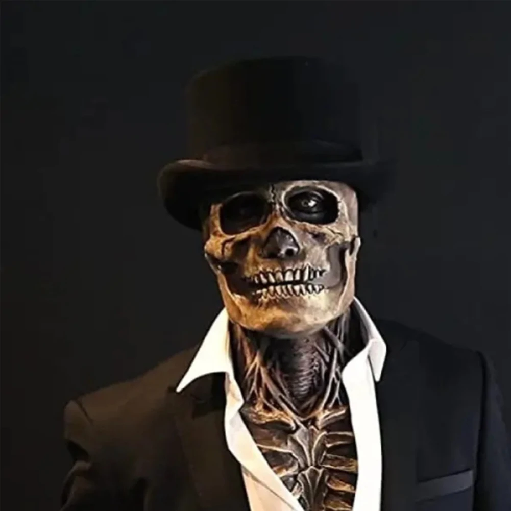 Halloween Latex Skull Mask Horror Glowing Green Eyes Skull Mask Animated Moving Jaw Skull Realistic Halloween Prop Full Head