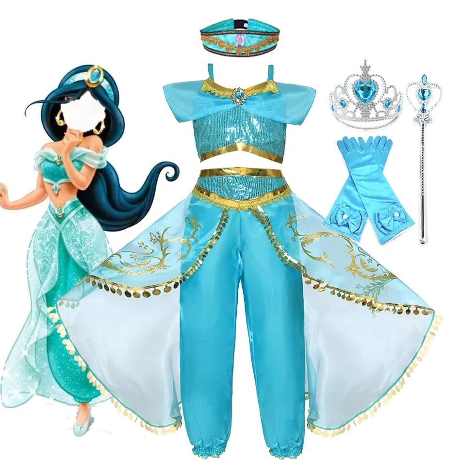 Robe de Princesse Arabe Jasmine pour Fille, Costume de Cosplay pour  ixd'Anniversaire et de Noël, pour Bébé de 3 à 10 ans