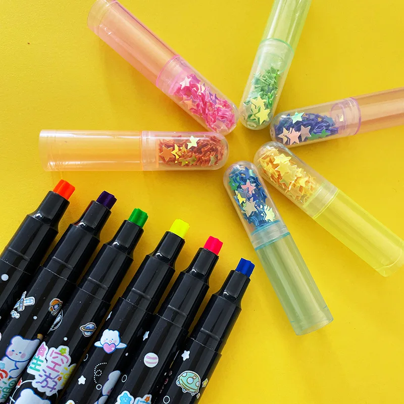 6 Colors/set Kawaii Star Highlighter Pen Candy Color Cute Stamper Pen Hand account Student gifts School Stationery Supplies images - 6