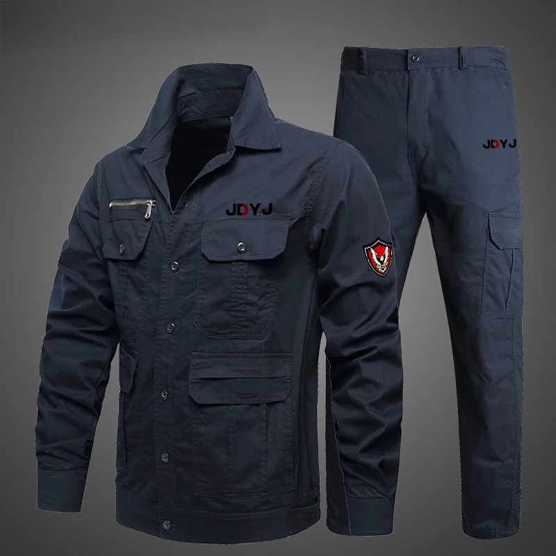 Men's Work Clothes Summer Set Outdoor Camouflage Set Thin Jacket Long Pants Wear resistant Pocket Work
