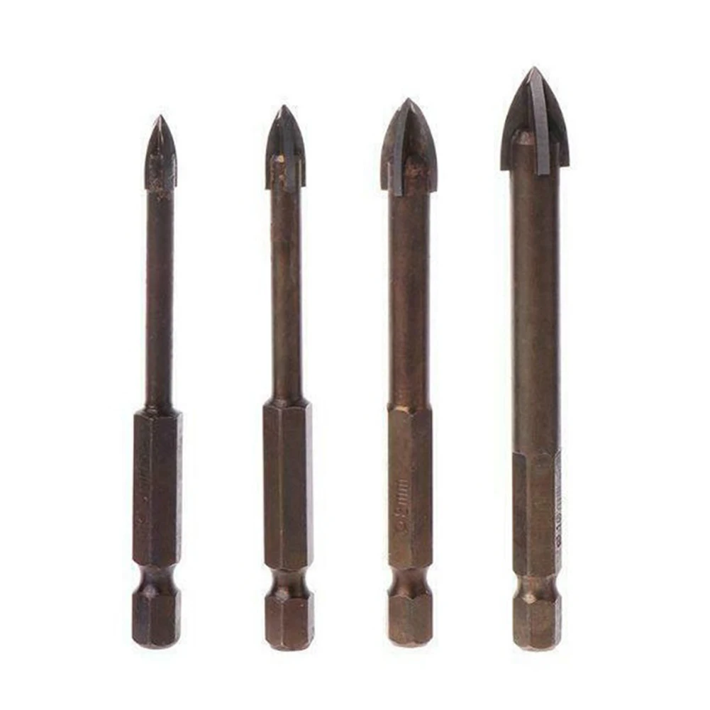 4pcs Cross Hex Tile Bits Glass Ceramic Concrete Hole Opener Carbide Point With 4 Cutting Edges Tile Glass Cross Spear Head Drill