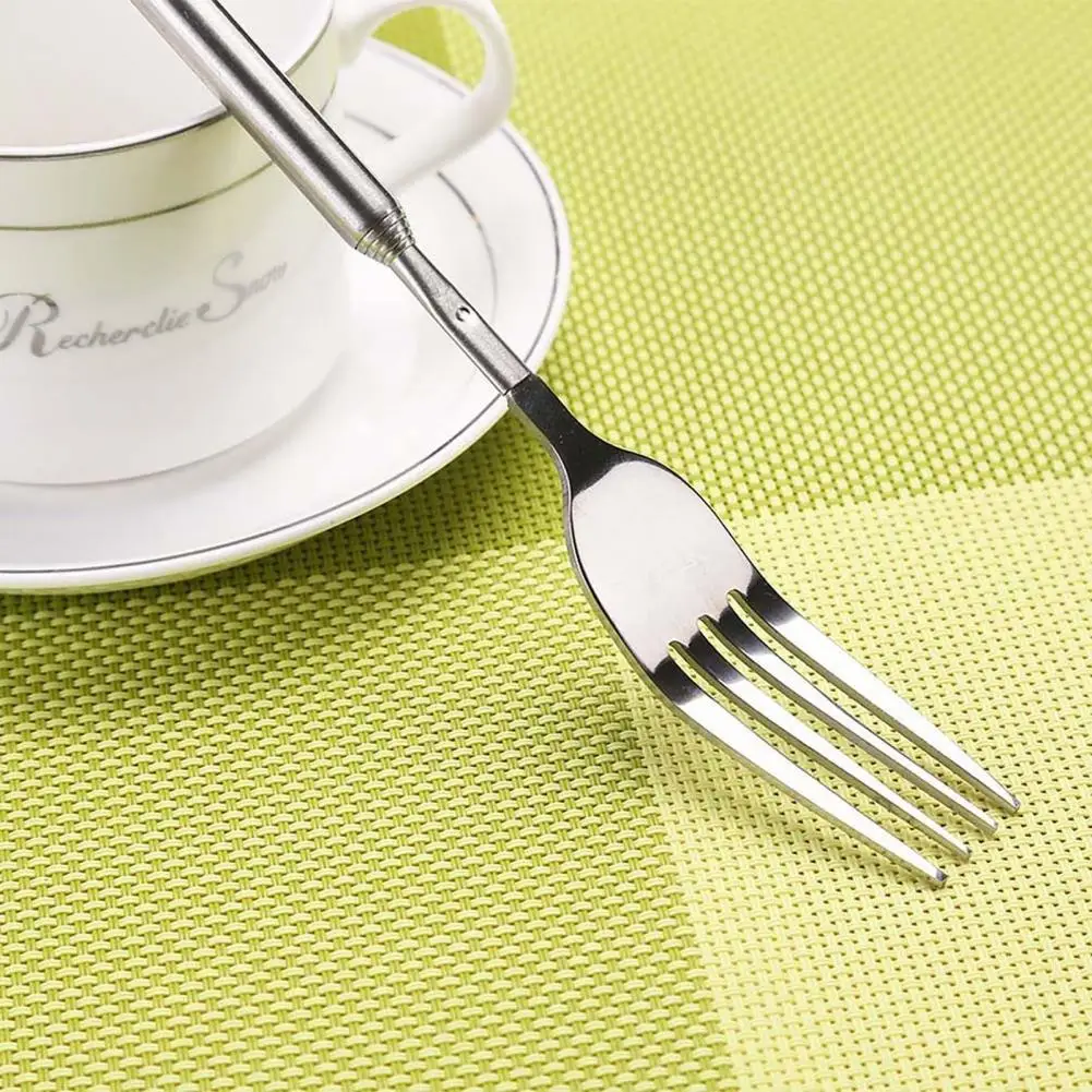 

Durable Dinner Fork Silver Food Fork Telescopic Dinner Fruit Dessert Long Cutlery Fork Picking Food