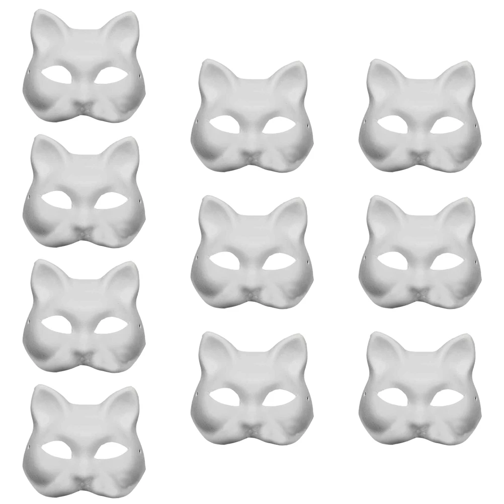 10Pcs DIY Painting Cosplay DIY Unpainted Masks White Venetian Paintable Cat White Face Paper Masks Paintable Paper