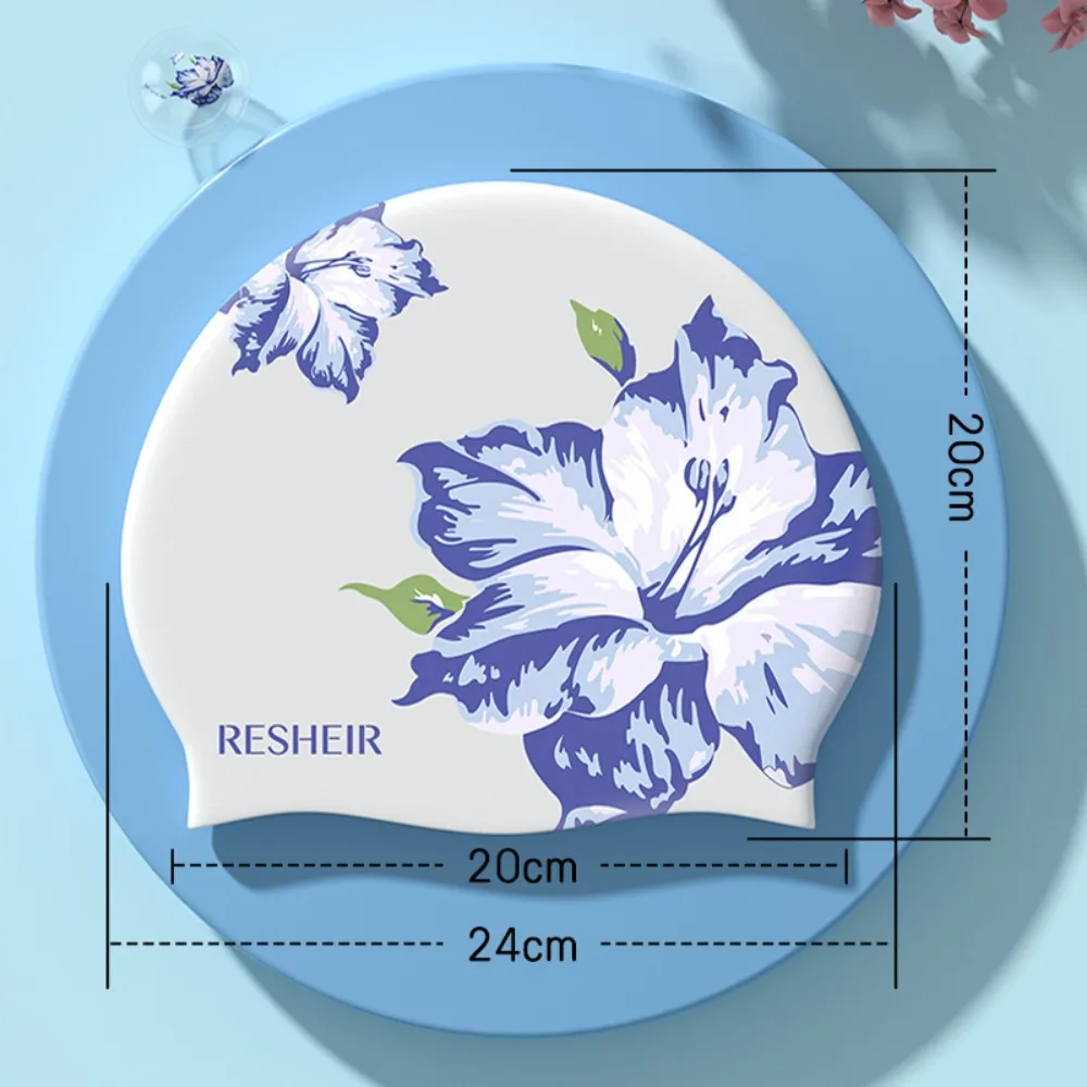 Lightweight Silicone Swimming Cap Waterproof Elastic Diving Cap Protect Ears Flower Pattern Bathing Cap Swim Pool 5